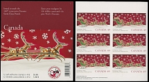Canada - Stamps Booklets - 2004, Christmas, booklet pane of six self-adhesive stamps of 49c multicolored, die cutting omitted, backing paper (booklet cover) is intact, VF and scarce, this error is not listed either in Scott or …