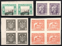 1920 Ukrainian People's Republic, Ukraine, Blocks of Four, Pairs (Print Errors, MNH)