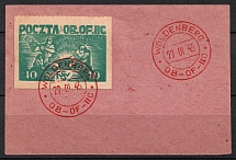 1942 10f on piece Woldenberg, Poland, POCZTA OB.OF.IIC, WWII Camp Post (Fi. 16, Canceled)