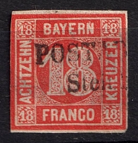 1862 18Kr Bavaria, Germany (Mi. 13a, Canceled, CV $230)