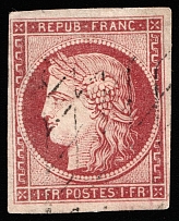 1849 1F France (Mi 7f, Canceled, CV $1,200)