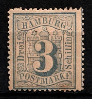 1864 3s Hamburg, German States, Germany (Mi. 15 c, Sc. 17 c, CV $70)