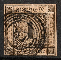 1851-52 1kr Baden, Germany (Mi. 1 b, Canceled, CV $420)