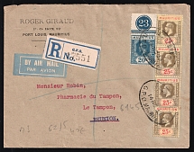1933 Mauritius, British colonies, First Flight Airmail Cover, Mauritius - Tampon (Reunion), franked by Mi. 4x 148, 163