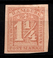 1864 1.25s Hamburg, German States, Germany (Mi. 8, Sc. 9 b, CV $130)