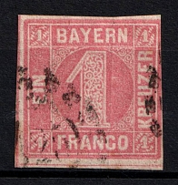 1850 1kr Bavaria, German States, Germany (Mi. 3 I a, Canceled, CV $40)