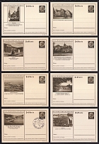 1937 Hindenburg, Third Reich, Germany, 8 Postal Cards