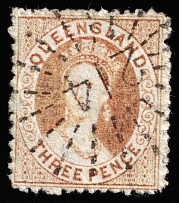 1868-74 3p Queensland, Australia (SG 67, Canceled)