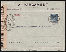1916 (_) World War I Censored Military Cover from Buenos Aires (Argentina) to Moulins, Allier (France) franked with 12c