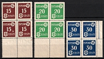 1941 Occupation of Estonia, Germany, Blocks of Four (Mi. 1x-3x, Yellow Paper, Full Set, CV $430, MNH)