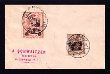 1916 Poland, Local Cover from Warsaw, franked with Mi. 1 German Occupation and Mi. 9 City Post Stamps