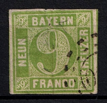 1851-58 9kr Bavaria, German States, Germany (Mi. 5 e, Canceled, CV $30)